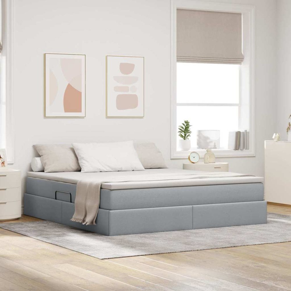vidaXL Förvaringssäng med madrass Ljusgrå 160 x 200 cm Polyester