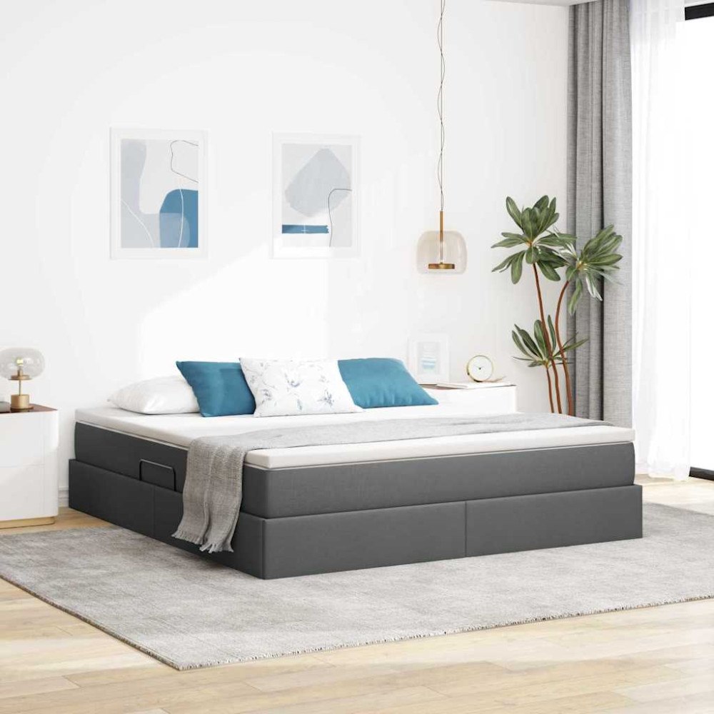 vidaXL Förvaringssäng med madrass Mörkgrå 160 x 200 cm Polyester