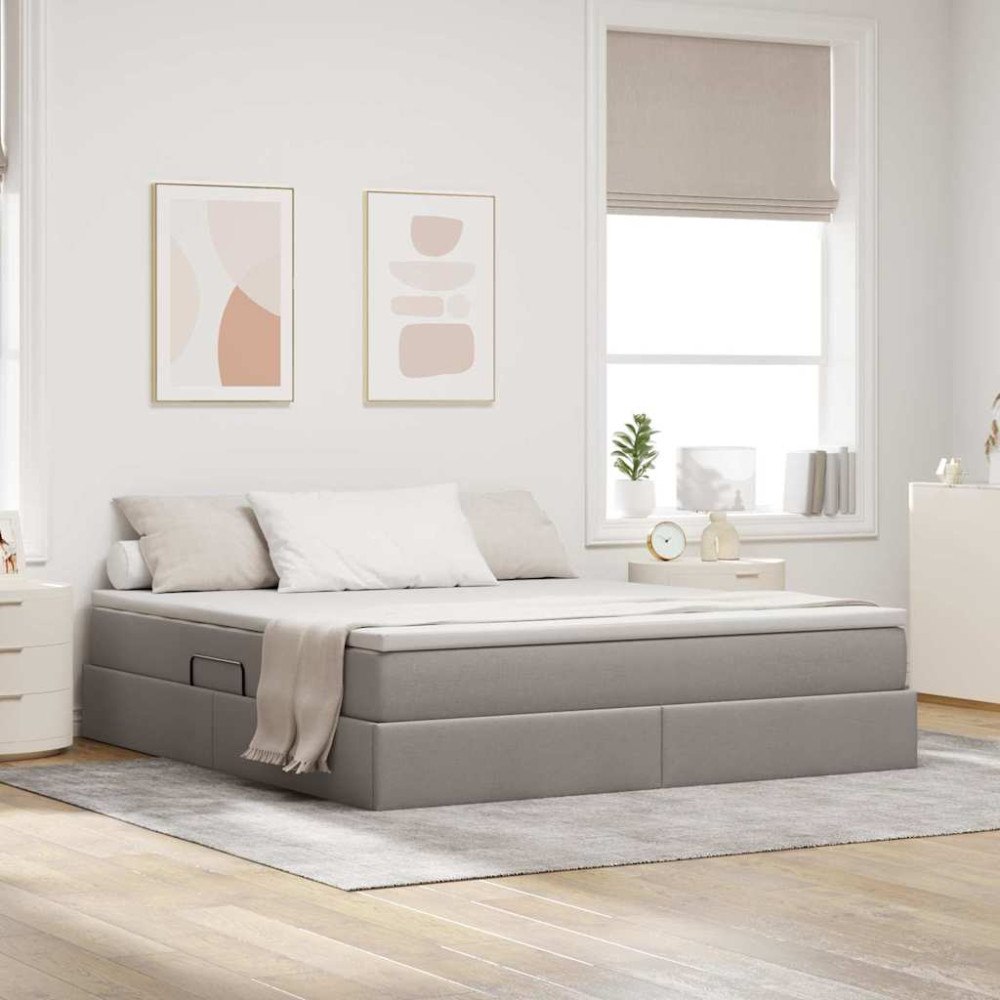 vidaXL Förvaringssäng med madrass Taupe 160 x 200 cm Polyester