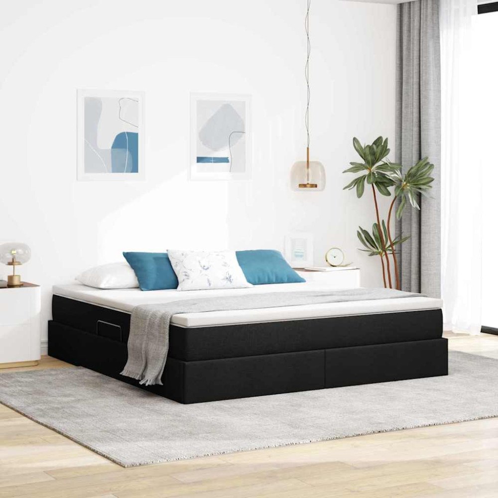 vidaXL Förvaringssäng med madrass Svart 180 x 200 cm Polyester