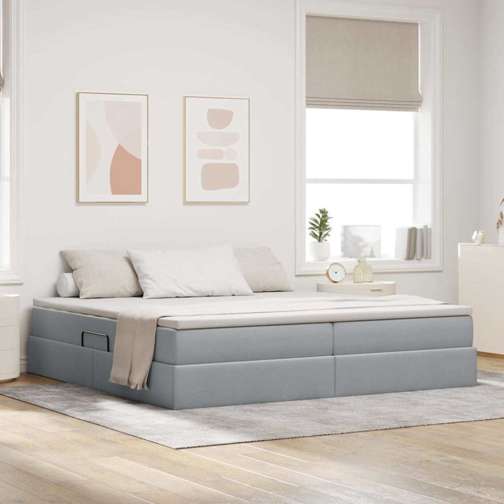 vidaXL Förvaringssäng med madrass Ljusgrå 200 x 200 cm Polyester