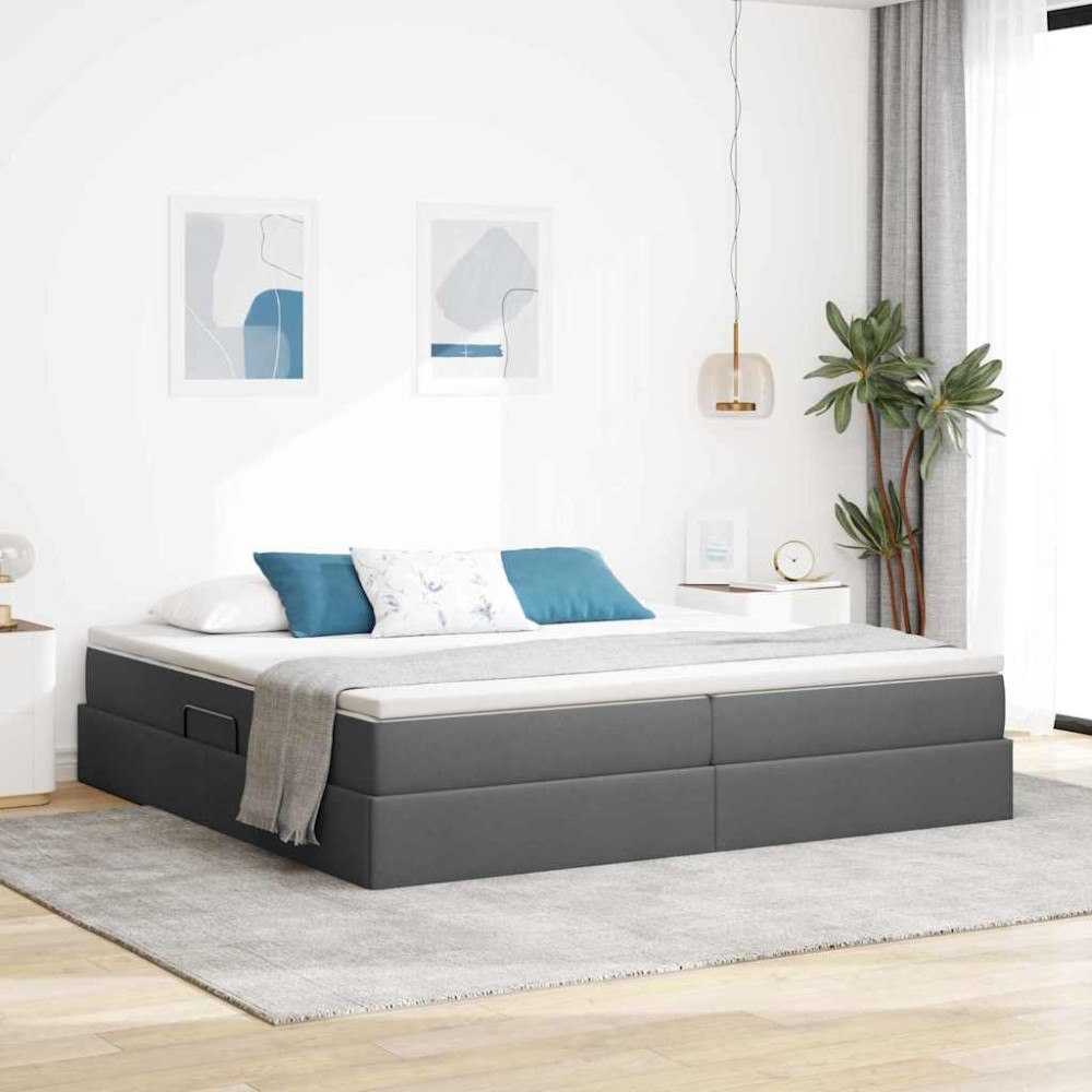vidaXL Förvaringssäng med madrass Mörkgrå 200 x 200 cm Polyester