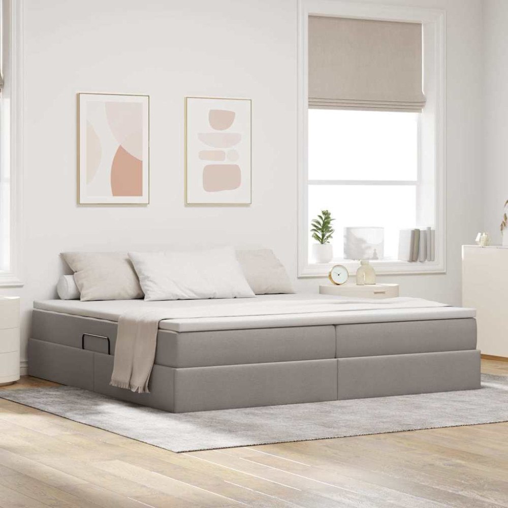 vidaXL Förvaringssäng med madrass Taupe 200 x 200 cm Polyester
