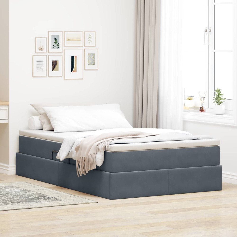 vidaXL Förvaringssäng med madrass Mörkgrå 120 x 190 cm Sammet