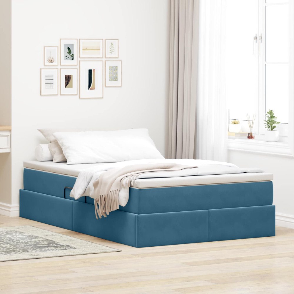 vidaXL Förvaringssäng med madrass med madrass Blå 120 x 190 cm Sammet