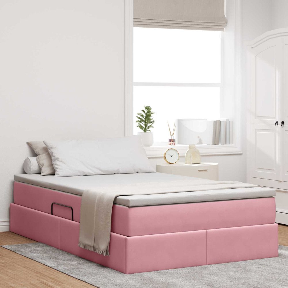 vidaXL Förvaringssäng med madrass med madrass Rosa 120 x 190 cm Sammet
