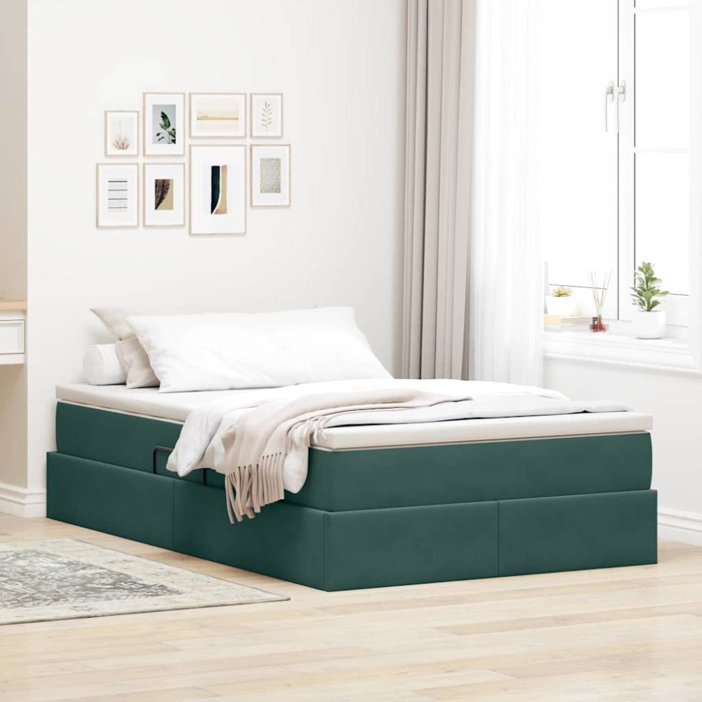 vidaXL Förvaringssäng med madrass Mörkgrön 120 x 200 cm Sammet
