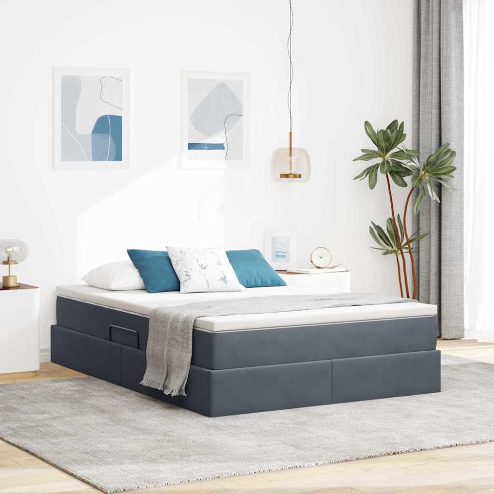 vidaXL Förvaringssäng med madrass Mörkgrå 140 x 190 cm Sammet
