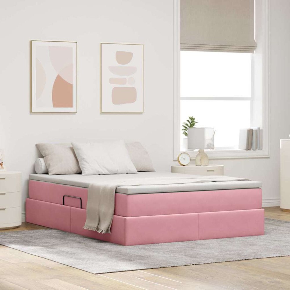 vidaXL Förvaringssäng med madrass med madrass Rosa 140 x 200 cm Sammet