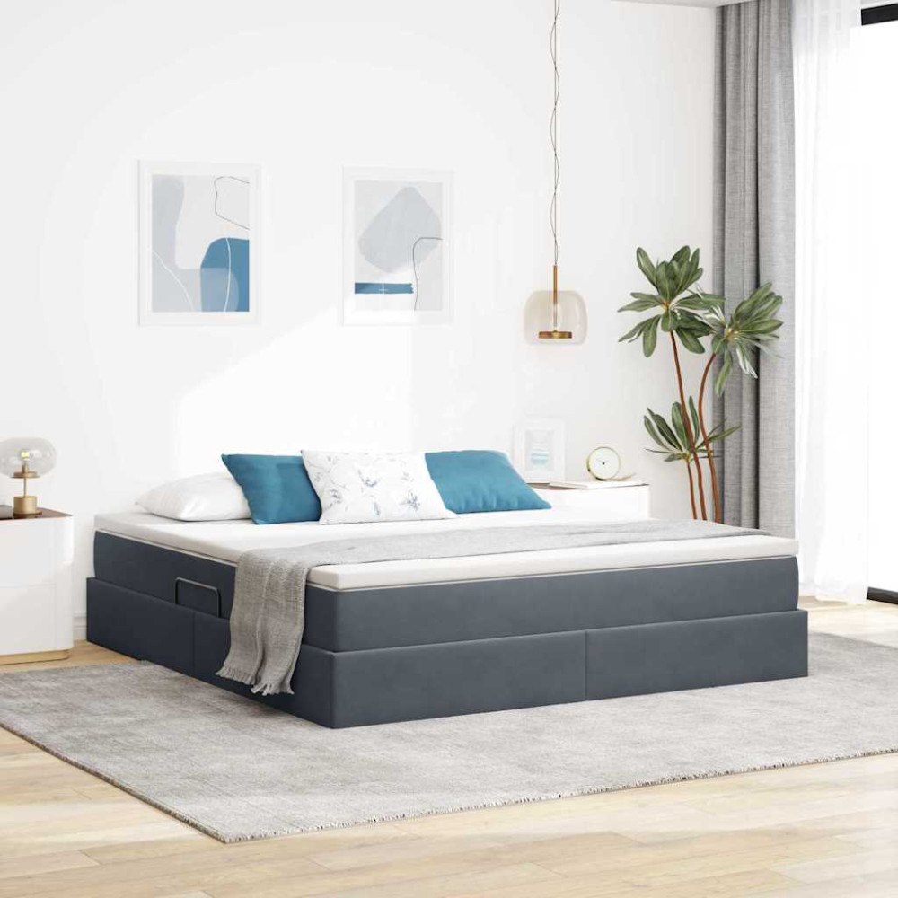 vidaXL Förvaringssäng med madrass Mörkgrå 160 x 200 cm Sammet
