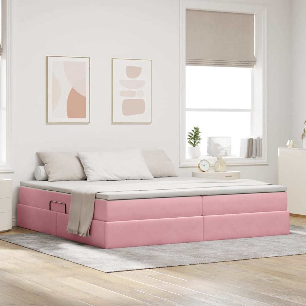 vidaXL Förvaringssäng med madrass med madrass Rosa 200 x 200 cm Sammet