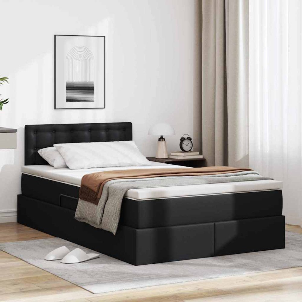 vidaXL Förvaringssäng med madrass Svart 120 x 200 cm Konstläder