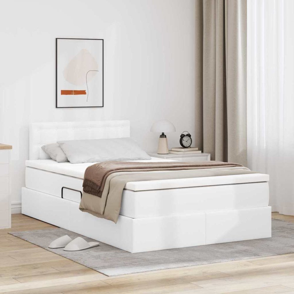 vidaXL Förvaringssäng med madrass Ren Vit 120 x 200 cm Konstläder