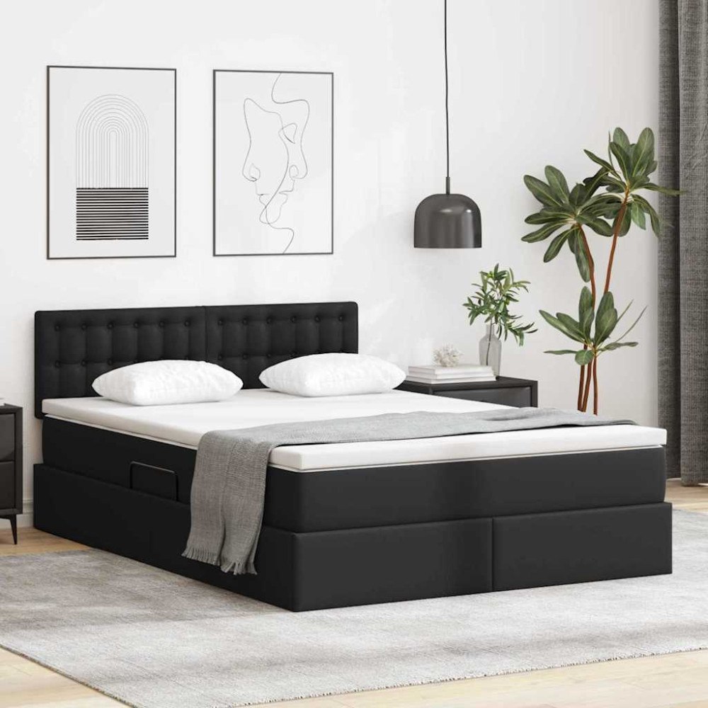 vidaXL Förvaringssäng med madrass Svart 140 x 190 cm Konstläder