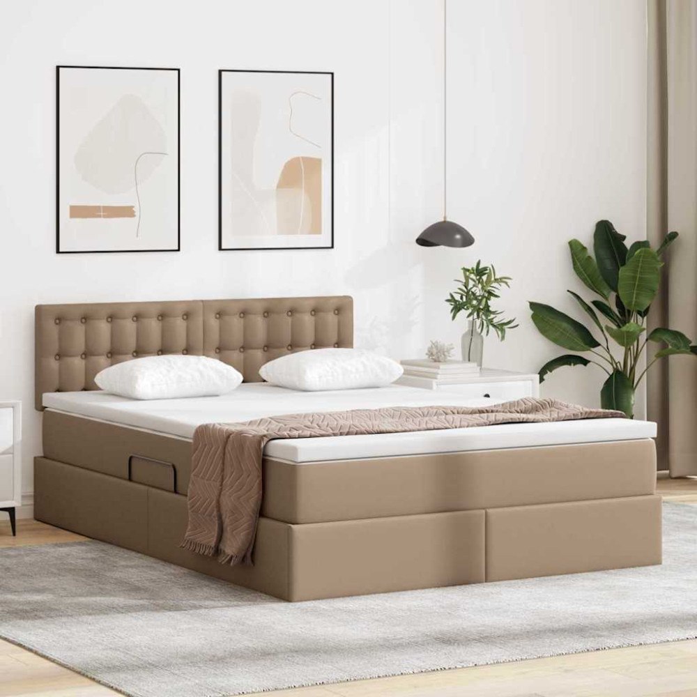 vidaXL Förvaringssäng med madrass Cappucino 140 x 200 cm Konstläder