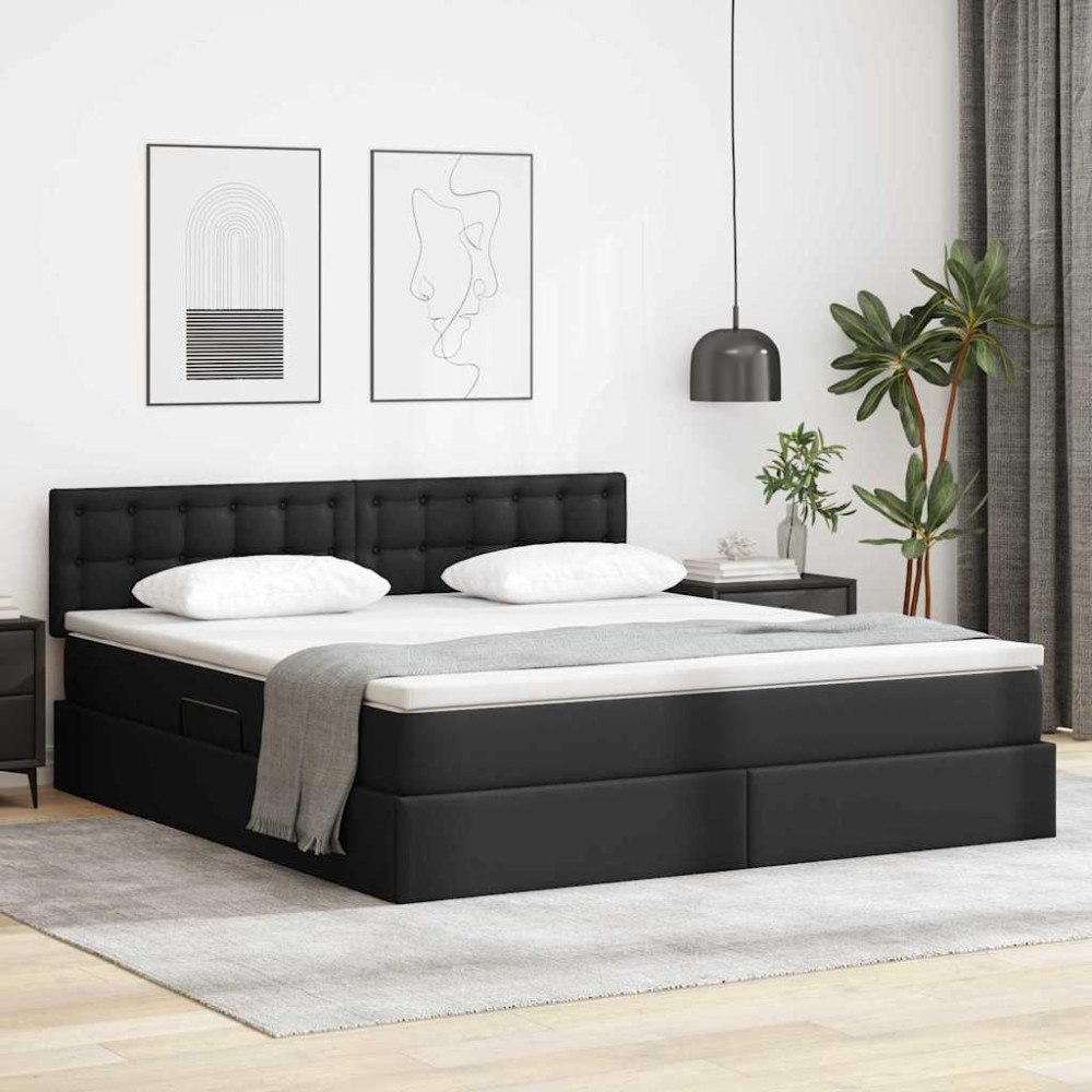 vidaXL Förvaringssäng med madrass Svart 160 x 200 cm Konstläder