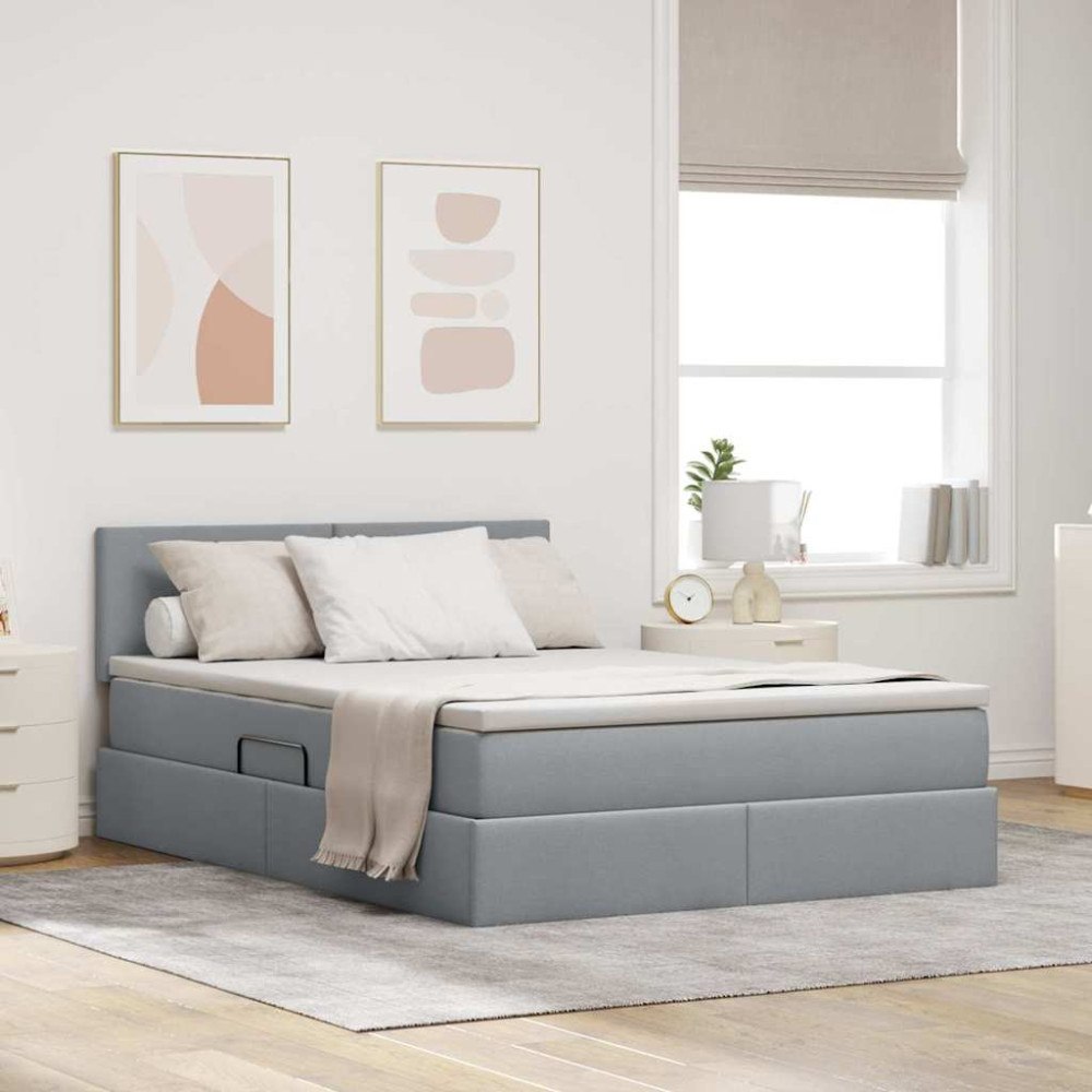 vidaXL Förvaringssäng med madrass Ljusgrå 140 x 200 cm Sammet