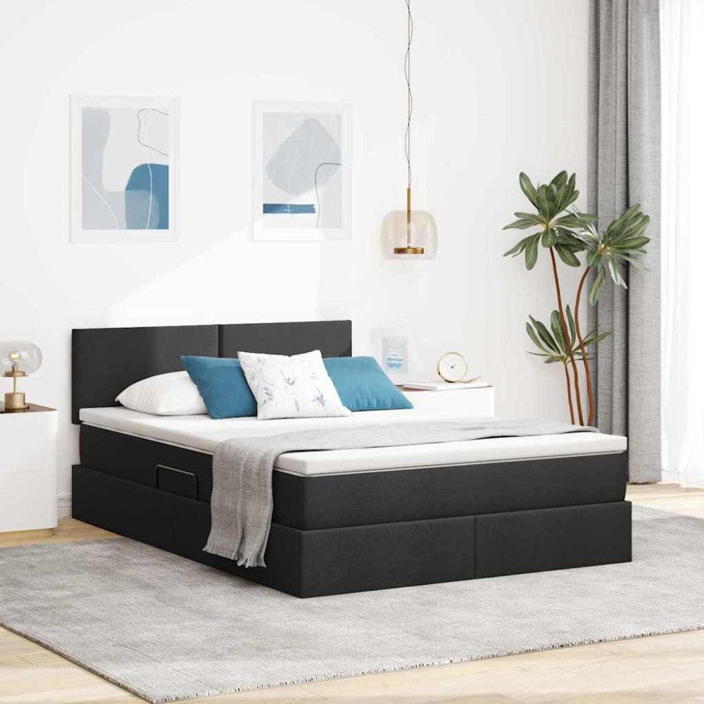 vidaXL Förvaringssäng med madrass Svart 140 x 200 cm Sammet