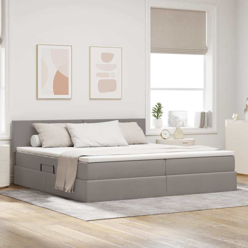 vidaXL Förvaringssäng med madrass Taupe 200 x 200 cm Sammet