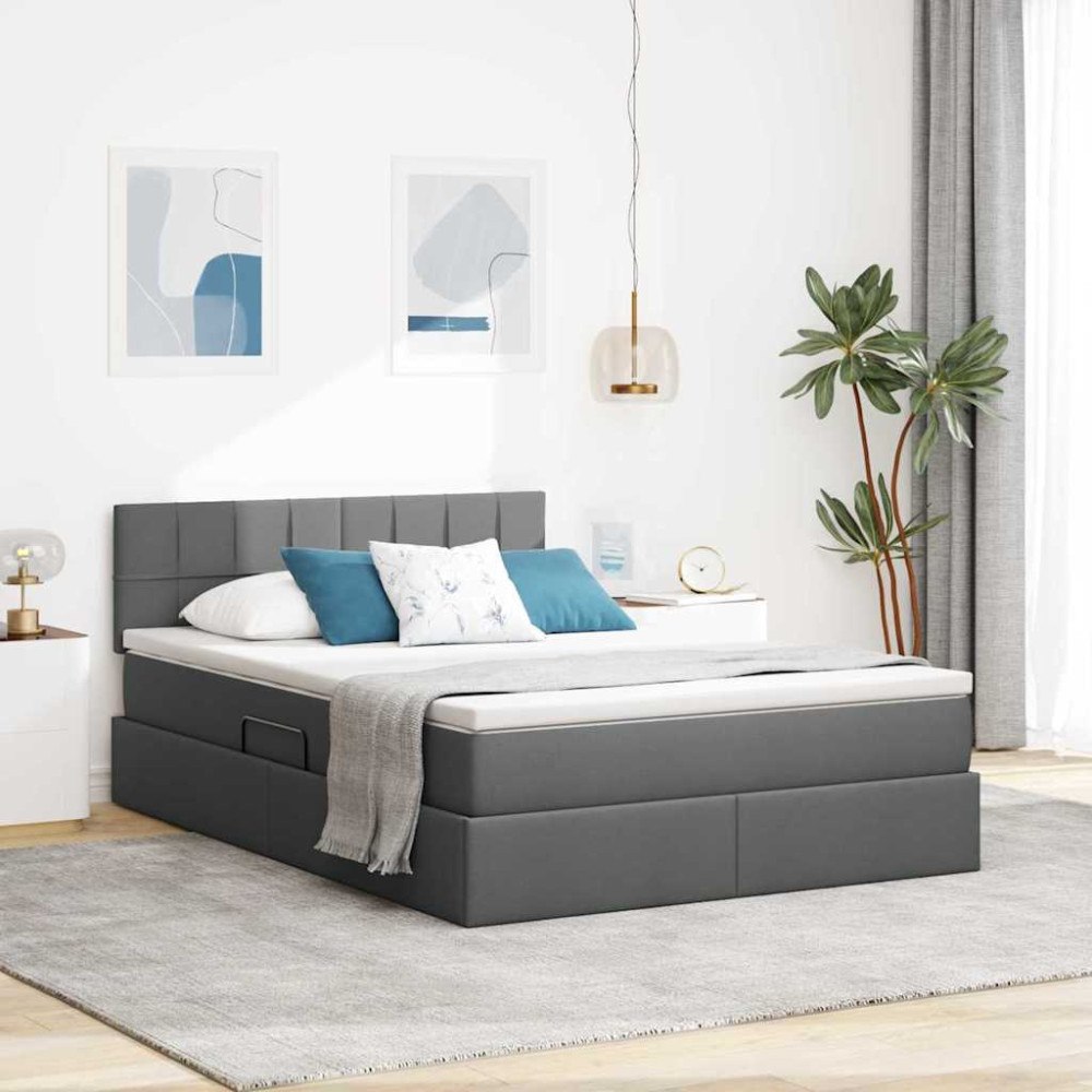 vidaXL Förvaringssäng med madrass Mörkgrå 140 x 200 cm Sammet