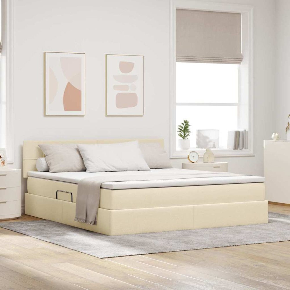 vidaXL Förvaringssäng med madrass Kräm 160 x 200 cm Sammet