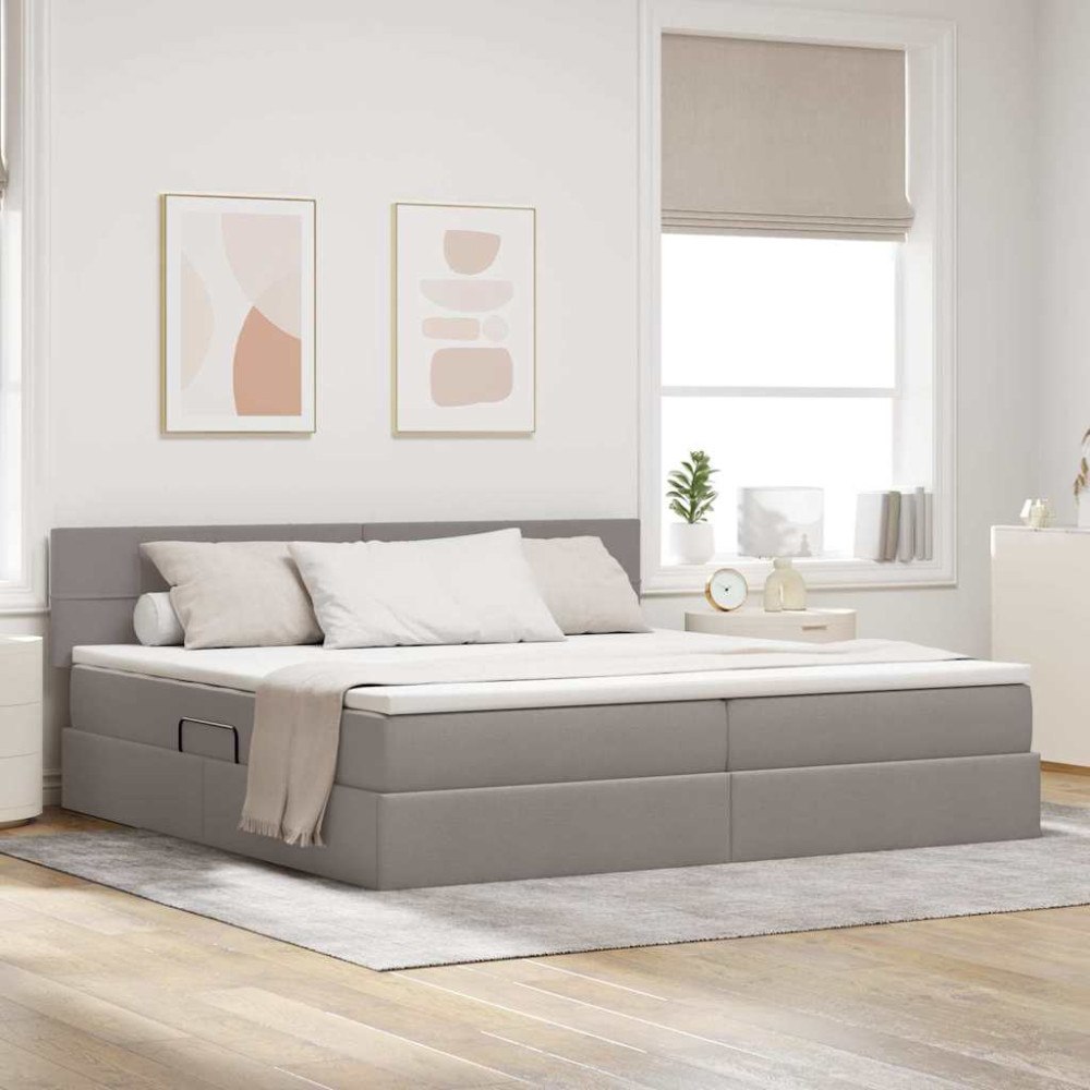 vidaXL Förvaringssäng med madrass Taupe 200 x 200 cm Sammet