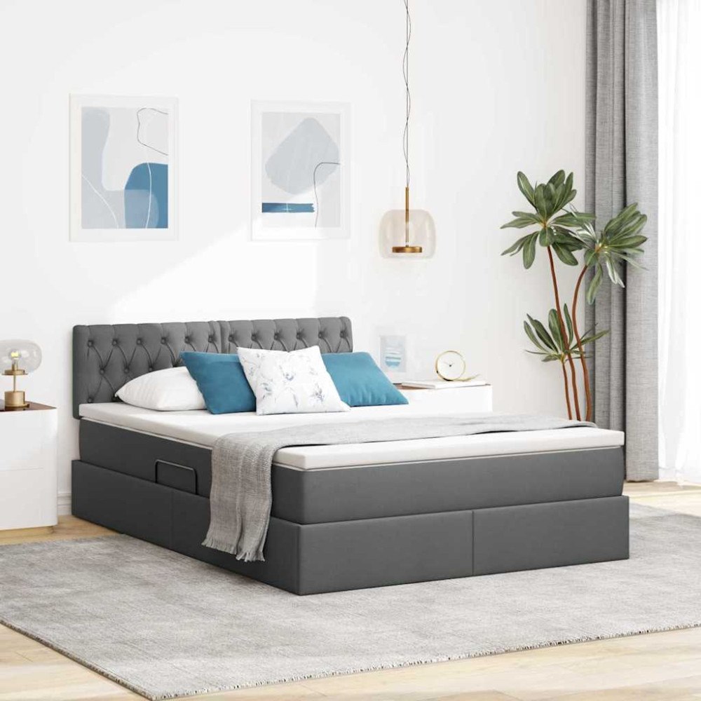 vidaXL Förvaringssäng med madrass Mörkgrå 140 x 200 cm Sammet