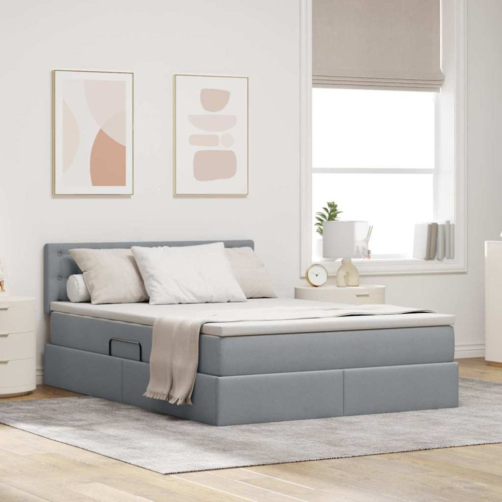 vidaXL Förvaringssäng med madrass Ljusgrå 140 x 200 cm Sammet