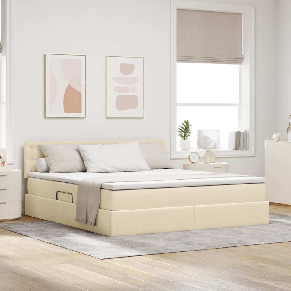 vidaXL Förvaringssäng med madrass Kräm 160 x 200 cm Sammet
