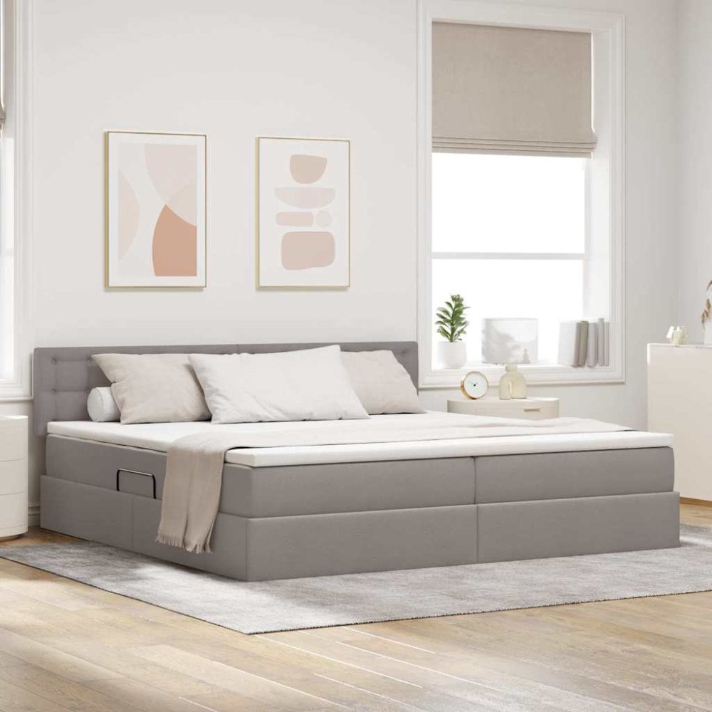 vidaXL Förvaringssäng med madrass Taupe 200 x 200 cm Sammet
