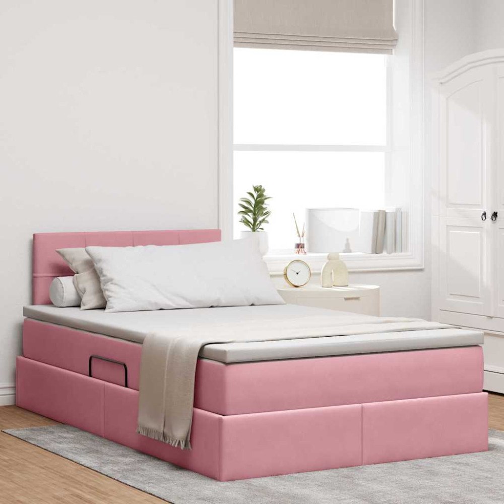 vidaXL Förvaringssäng med madrass med lagring Rosa 120 x 190 cm Sammet