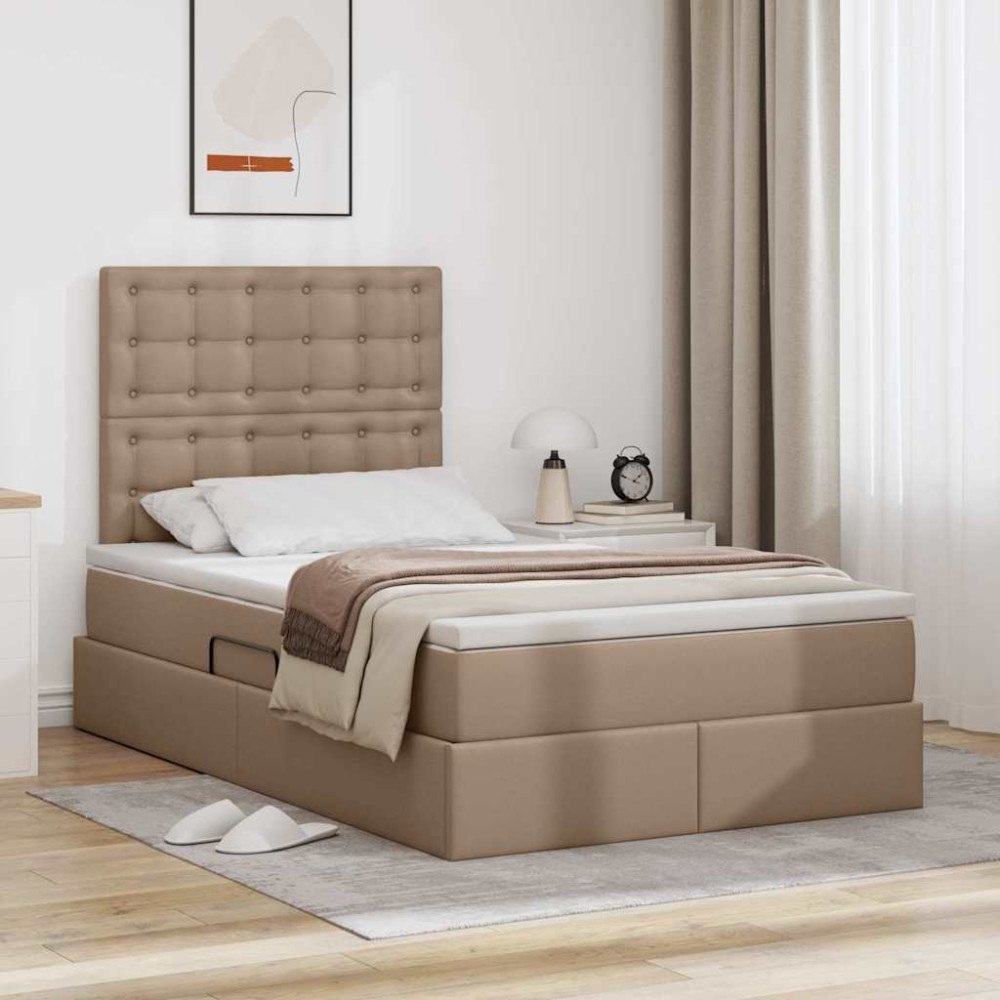 vidaXL Förvaringssäng med huvudgavel Cappucino 120 x 200 cm Konstläder