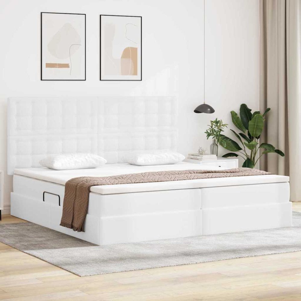 vidaXL Förvaringssäng med huvudgavel Ren Vit 200 x 200 cm Konstläder