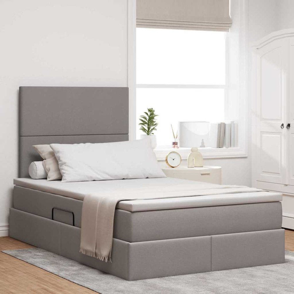vidaXL Förvaringssäng med madrass med lagring Taupe 120 x 200 cm tyg