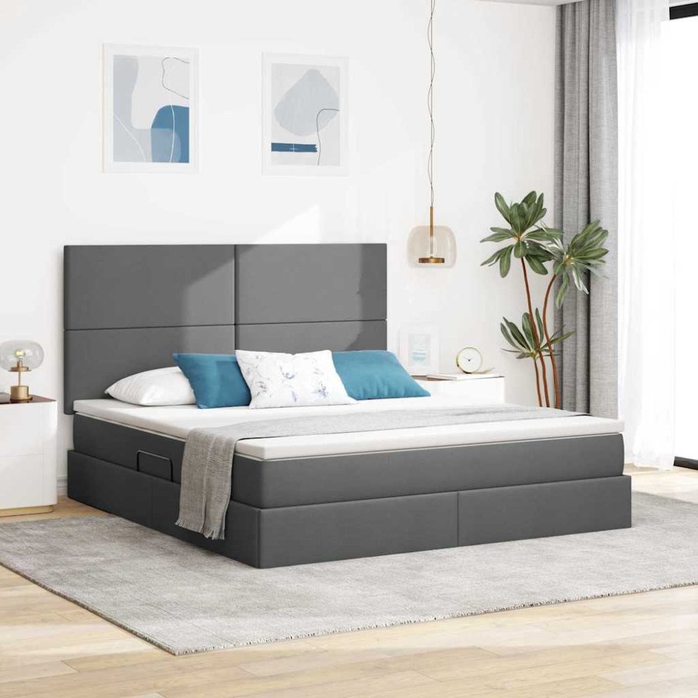 vidaXL Förvaringssäng med madrass med lagring Mörkgrå 160 x 200 cm tyg
