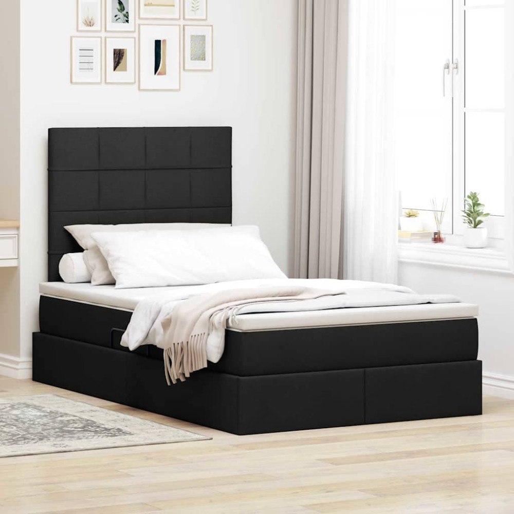 vidaXL Förvaringssäng med madrass med madrass Svart 120 x 190 cm tyg