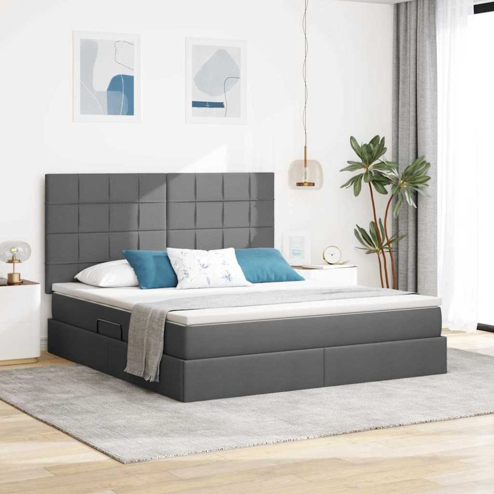 vidaXL Förvaringssäng med madrass med lagring Mörkgrå 160 x 200 cm tyg