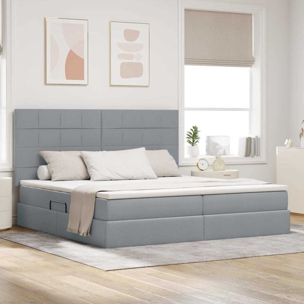 vidaXL Förvaringssäng med madrass med lagring Ljusgrå 200 x 200 cm tyg