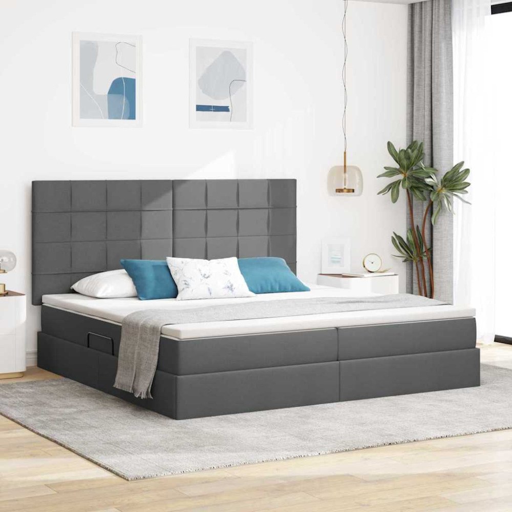 vidaXL Förvaringssäng med madrass med lagring Mörkgrå 200 x 200 cm tyg