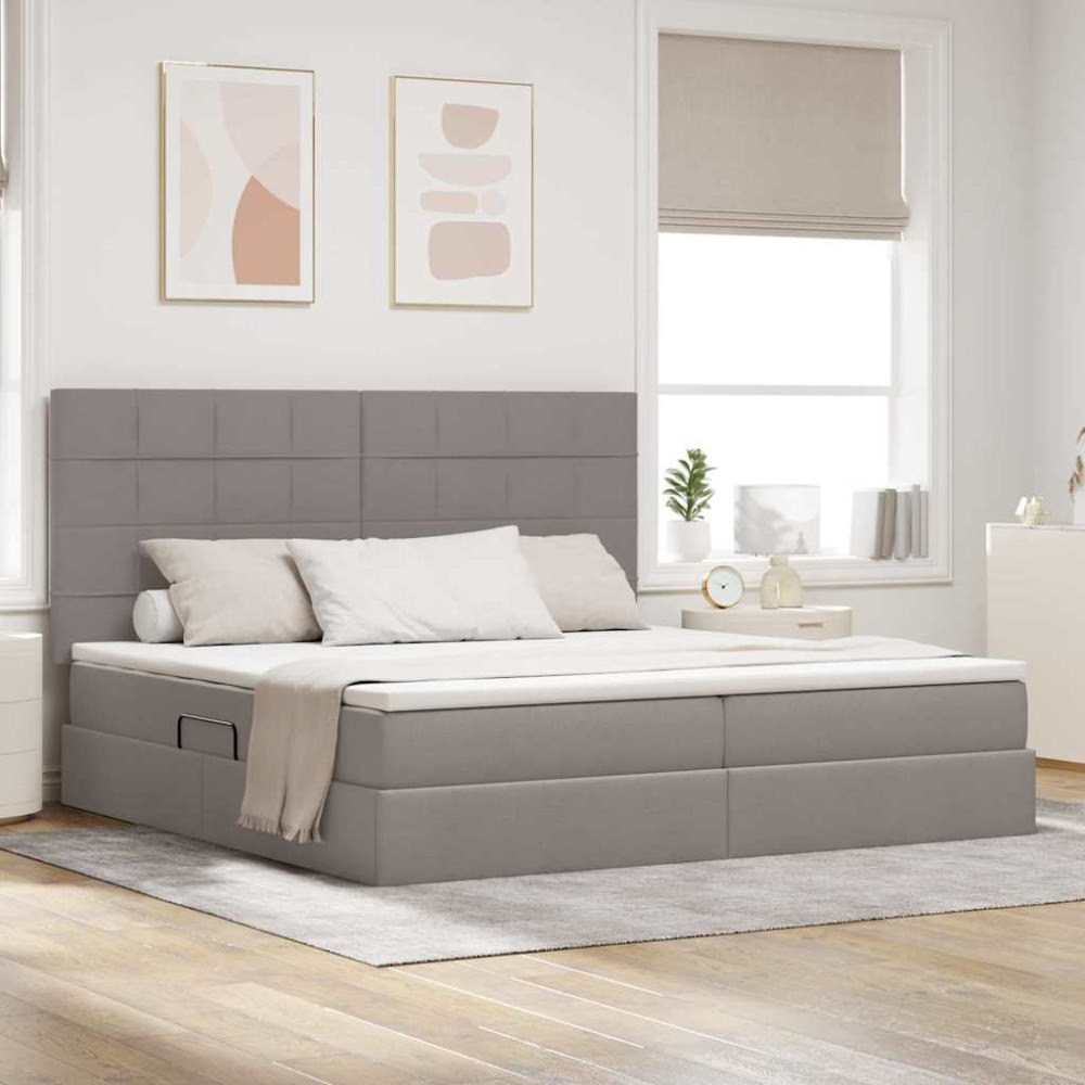 vidaXL Förvaringssäng med madrass med lagring Taupe 200 x 200 cm tyg