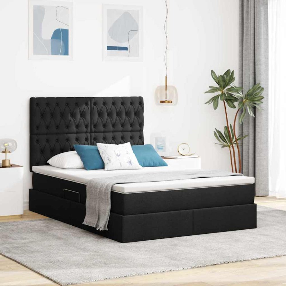 vidaXL Förvaringssäng med madrass med lagring Svart 140 x 200 cm tyg