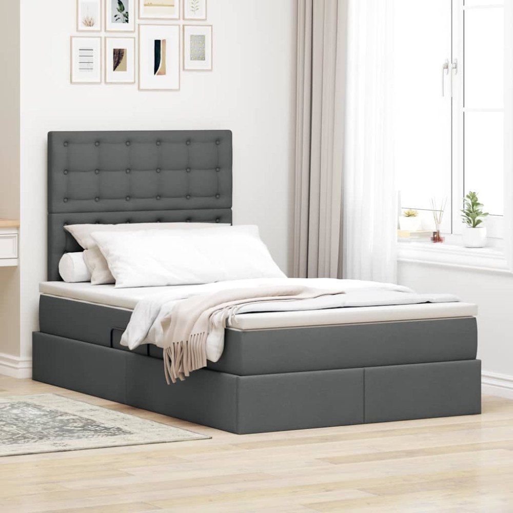 vidaXL Förvaringssäng med madrass med madrass Mörkgrå 120 x 190 cm tyg