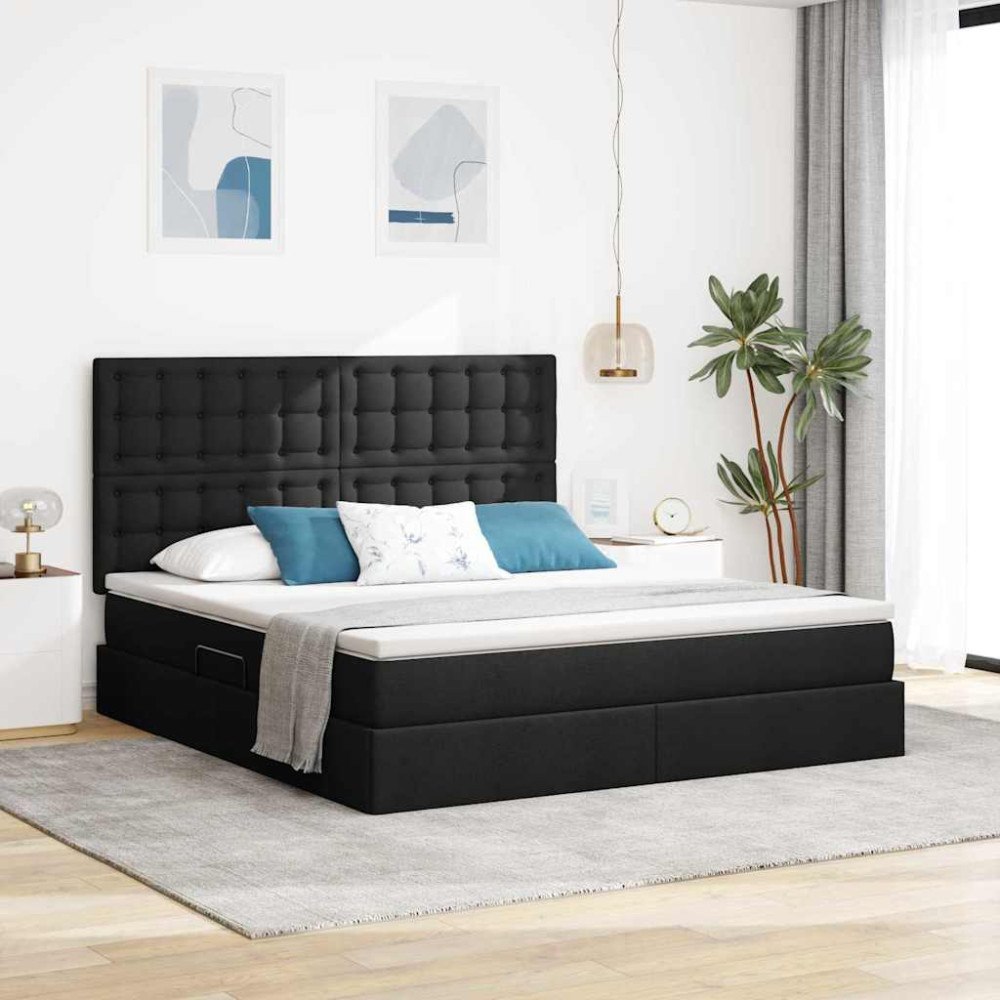 vidaXL Förvaringssäng med madrass med lagring Svart 180 x 200 cm tyg