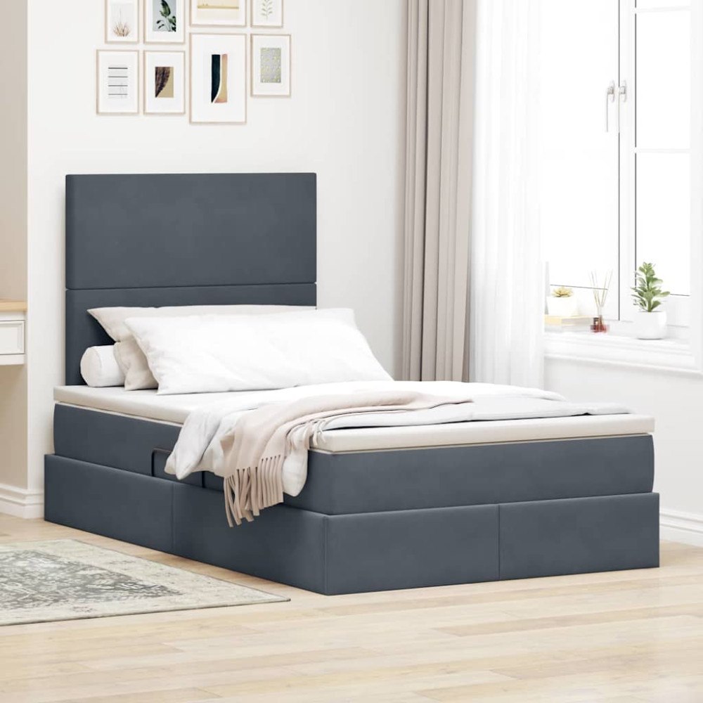 vidaXL Förvaringssäng med madrass Mörkgrå 120 x 190 cm Sammet