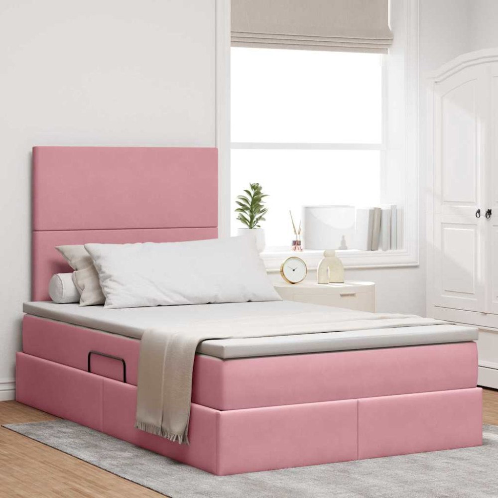 vidaXL Förvaringssäng med madrass med lagring Rosa 120 x 190 cm Sammet