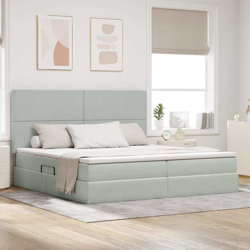 vidaXL Förvaringssäng med madrass Ljusgrå 200 x 200 cm Sammet
