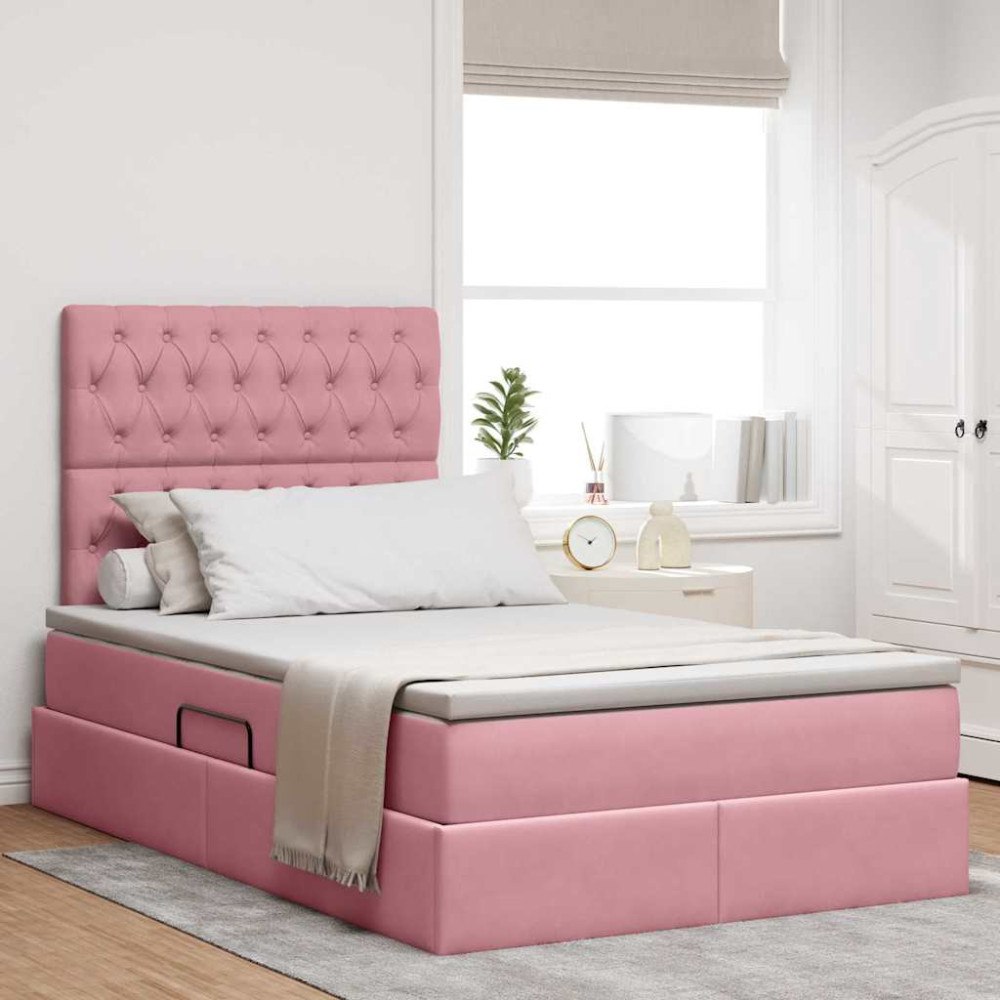 vidaXL Förvaringssäng med madrass med lagring Rosa 120 x 190 cm Sammet
