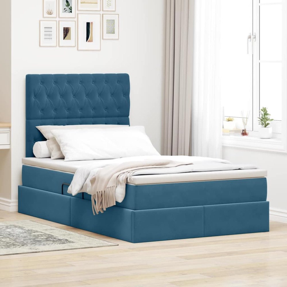 vidaXL Förvaringssäng med madrass Mörkblå 120 x 200 cm Sammet
