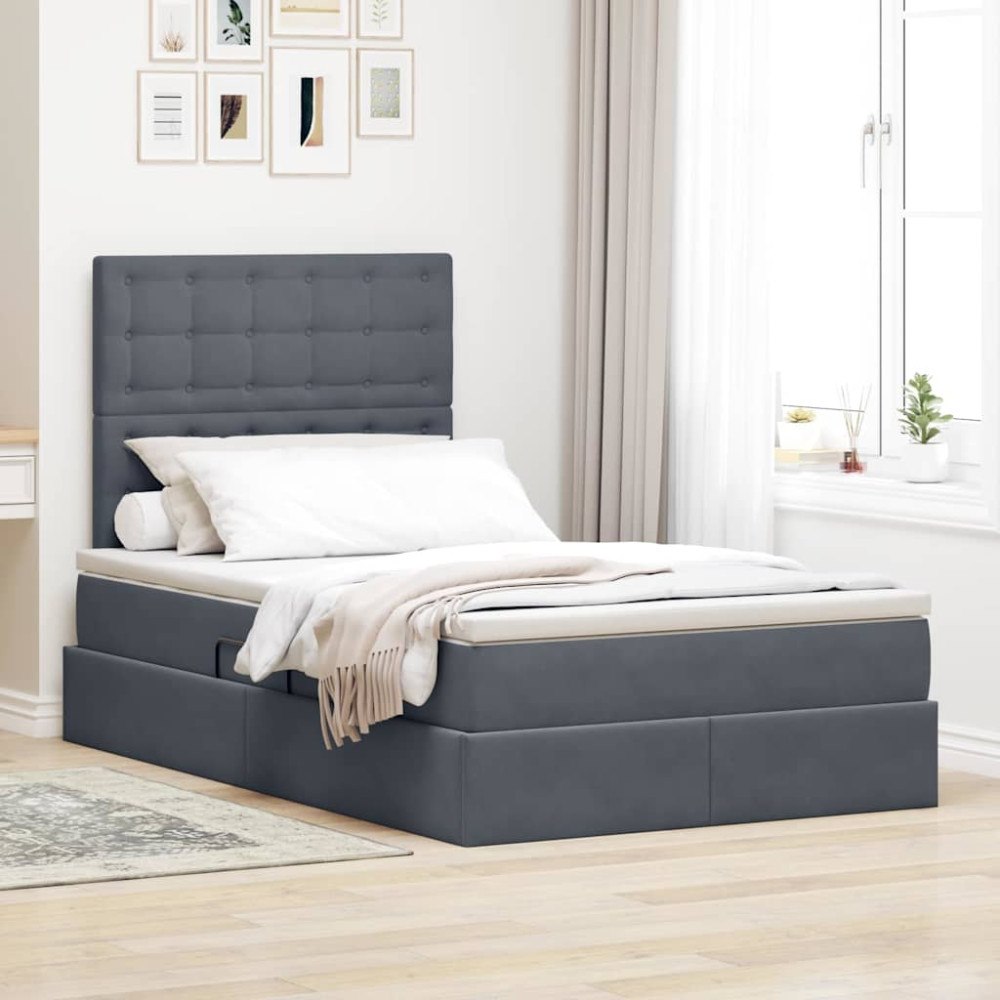 vidaXL Förvaringssäng med madrass Mörkgrå 120 x 190 cm Sammet