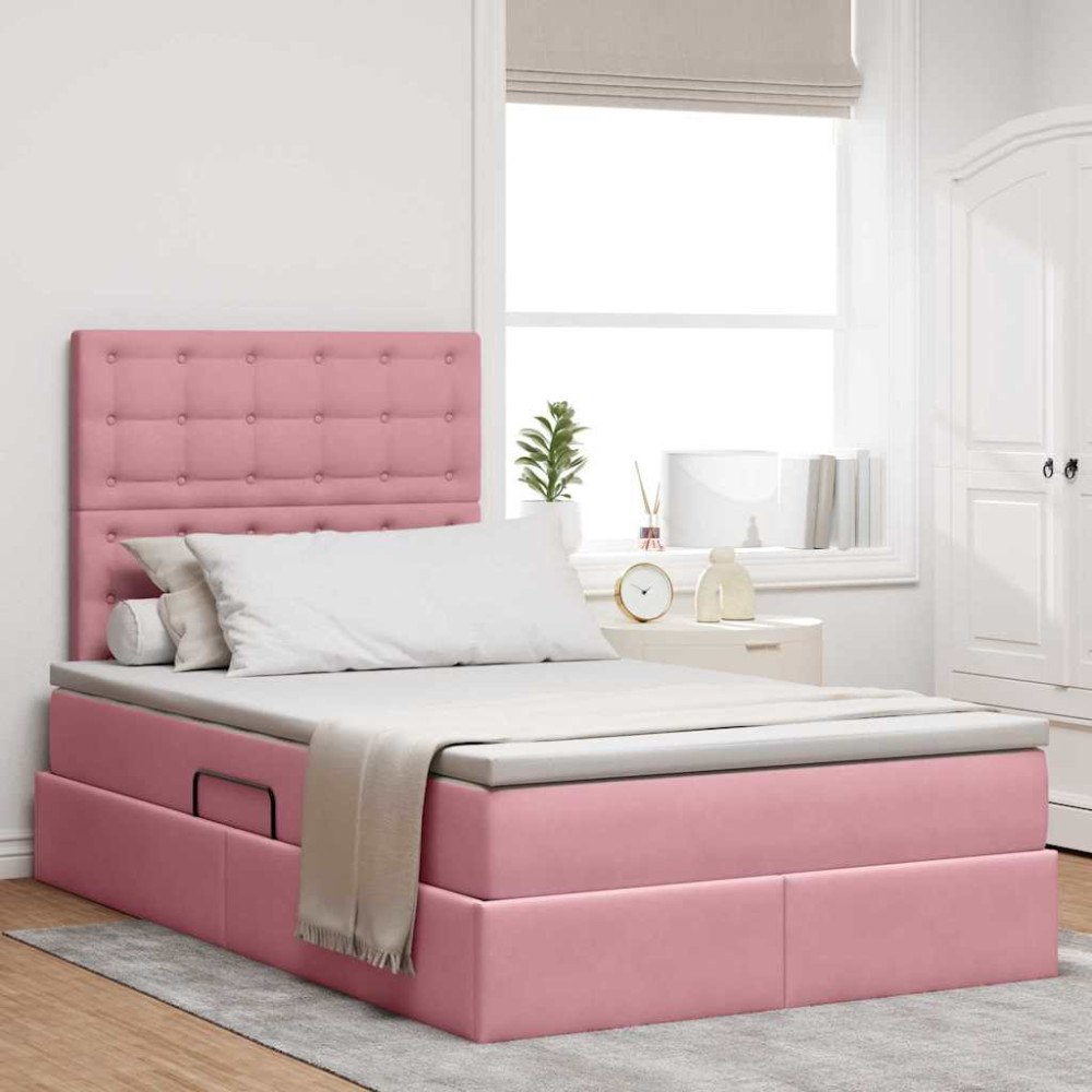 vidaXL Förvaringssäng med madrass med lagring Rosa 120 x 190 cm Sammet